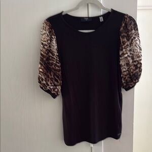 Tahari  Black and Brown Embellished Blouse